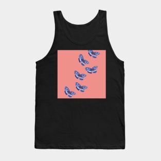 Blue Butterflies with coral pink background Tank Top